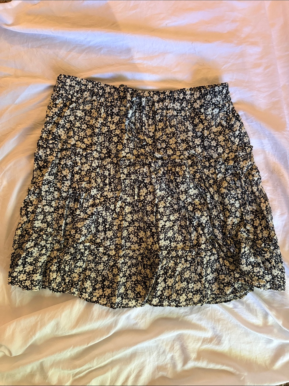 Ditsy Floral Tiered Mini Skirt - Black and Cream